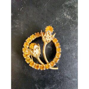 Round Floral Tulip Brooch Surrounded by Yellow Topaz Colour